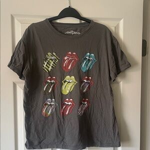 The Rolling Stones Gray Short Sleeve Tee with Colorful Tongue Graphics